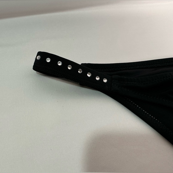 Aqua Swim Black Bikini Bottom Rhinestone Trimmed Lg New - Picture 7 of 8